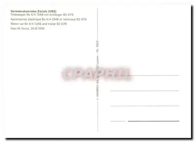 Tramway de Zurique — Tramway Be 4/4 1346 e reboque B2 679 — MINIREX AG, N° 1623 — Verso