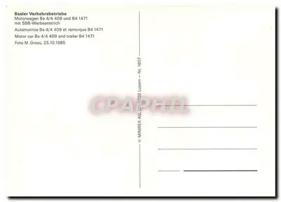 Tramway de Basileia — Automotriz Be 4/4 409 e reboque B4 1471 — MINIREX AG, Lucerna — Verso