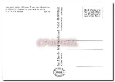 Tramway n°339 em Lisboa — linha 15, em frente a um prédio Singer — editor Ernst B. Leutwiler, n°901-10 — Verso