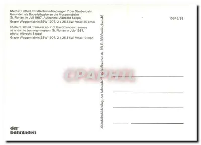 Tramway de Grmunden — Stern & Hafferl, n°7 — editor der bahnladen, n° 10645/88 — Verso