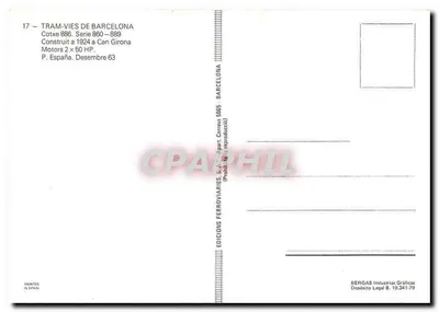 Tramwaj 886 w Barcelonie — seria 860-889 — Wydawca Edicions Ferroviàries S.A. — Rewers
