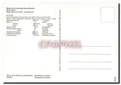 Tramway CGTE n°125 — Henniez-Lithinée — Edição Chemin de fer touristique Blonay-Chamby — Verso