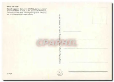 Pociąg parowy 999.106 — Schafbergbahn, Berganemone — Verlag Wolfgang Vogel, n° 104 — Rewers