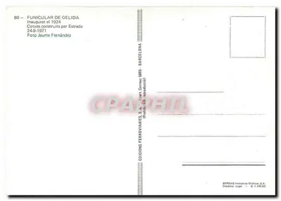 Funiculaire de Gelida — Cotxes construïts per Estrada — Edicions Ferroviàries S.A. — Verso