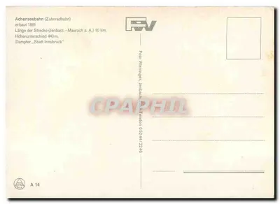 Achensee — Wagon kolejki górskiej i parowóz — Achenseebahn (Kolejka górskia) wydawca RV — Rewers