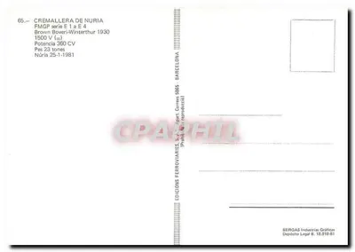Elektryczny pociąg na zamarzniętym jeziorze Núria — Wydawca: Edicions Ferroviàries S.A., n° 65 — Rewers