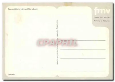 Romantyczna jazda pociągiem Zillertalbahn — Franz Milz Verlag, nr 265/197 — Rewers