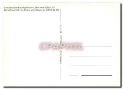 Schinznacher Baumschulbahn — Parowoz Pinus i Taxus — MINIREX AG, CH-8900 Luzern, nr 1412 — Rewers