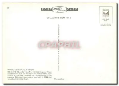 Warrington — locomotiva WAD 150 — Dennis Productions, Item para Colecionadores No. 9 — Verso