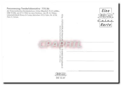 Locomotiva a tender 770.86 — Österreichische Bundesbahnen, diante do depósito de St. Pölten — editada por REIJU Color Karte — Verso