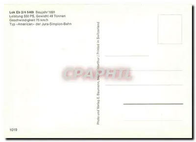 Lokomotive Eb 2/4 5469 — Tipo «American» da Jura-Simplon-Bahn — Editor E. Baumann, Winterthur — Verso