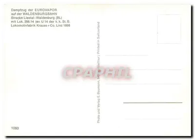 Pociąg parowy EUROVAPOR — linia Waldenburgbahn — lokomotywa 298.14 — E. Baumann, Winterthur — Rewers