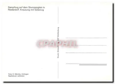 Trem a vapor sobre o trilho curto em Niederdorf — cruzamento com trem de carga — Impressão: Dietsch / As. 4437 Waldenburg — Verso