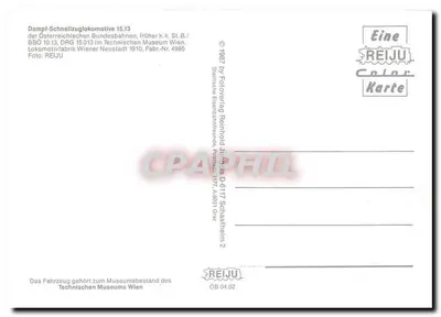 Locomotiva a vapor 15.13 — Austrian Federal Railways, Technisches Museum Wien — REIJU — Verso