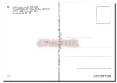Locomotiva a vapor — Locomotora-tender 232-0205 — Edicions Ferroviaries S.A. Barcelona — Verso