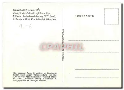 Locomotiva 018 323-6 — Baureihe 018 (ex. 18³), Vierzylinder-Schnellzuglokomotive — Redactor Verlag, série n°236500 — Verso