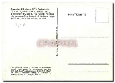 Locomotive 011 065-0 — Three-Cylinder Express Locomotive — Redactor Verlag, Nr. 236500 — Back