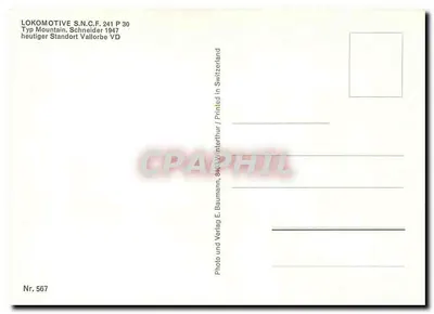 Lokomotywa S.N.C.F. 241 P 30 — Typ Mountain, Schneider 1947 — Fotografia E. Baumann, Interthu — Rewers