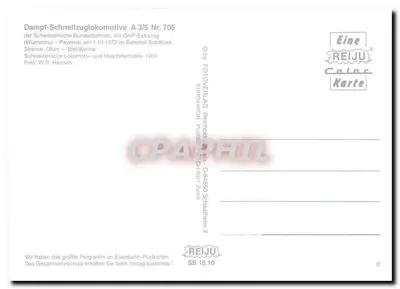 Locomotiva a vapor A 3/5 n° 705 — Chemins de fer fédéraux suisses — EUROVERLAG Reinhold Zürich — Verso