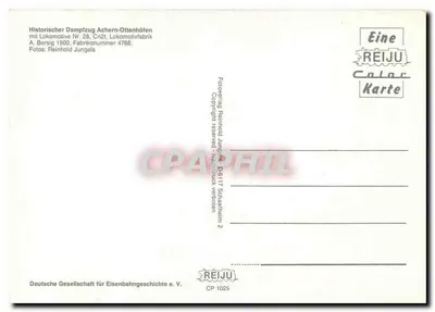 Trem a vapor histórico — Achern-Ottenhöfen — REIJu Color Karte CP 1025 — Verso
