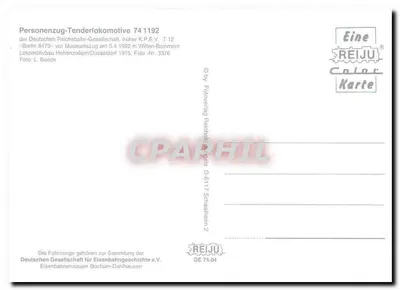 Lokomotywa 74 1192 — Lokomotywa pasażerska z zapasowym zbiornikiem Deutsche Reichsbahn-Gesellschaft — Karta kolorowa REIJU — Rewers