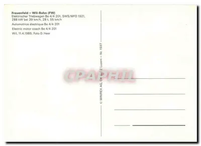 Frauenfeld - Wil — Trem elétrico Be 4/4 201 — MINIREX AG, CH-6072 Luzern, Nr. 1597 — Verso