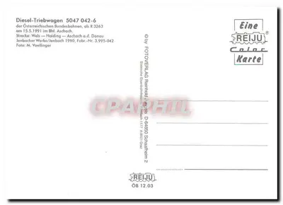 Diesel-Triebwagen 5047 042-6 — Österreichische Bundesbahnen — REIJu Color Karte — Verso
