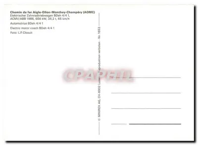Aigle-Ollon-Monthey-Champéry — Automotrice BDeh 4/4 1 — MINIREX AG, CH-6002 Luzern — Verso