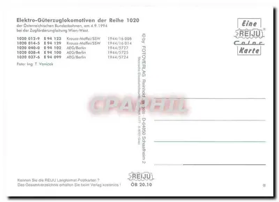 Elektryczne lokomotywy towarowe serii 1020 — Austriackie Koleje Federalne — REIJu Color Karte — Rewers