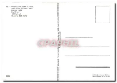 Pociąg metra w Barcelonie — seria 654 — wydawca Bergas — Rewers