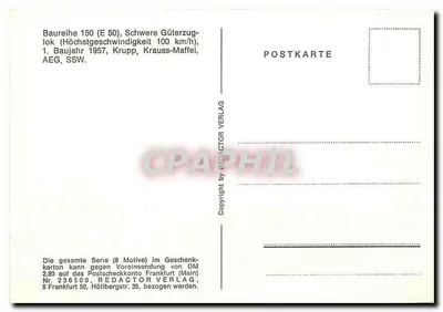 Lokomotiva 150 106-3 — série 150 (E 50), locomotiva pesada para mercadorias — Redactor Verlag, n° 236500 — Verso