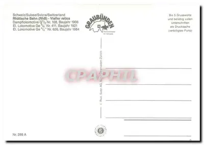 100 lat Rhätische Bahn — 1889-1989 — wydawca Graubünden — Rewers