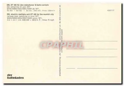 Trem elétrico DB ET 420 — em Ismaning, perto de Munique — editor der bahnladen, n° 10257/77 — Verso