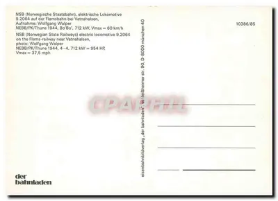 Lokomotywa NSB 9.2064 — Flamsbahn obok Vatnahalsen — wydawca der bahnladen, nr 10386/85 — Rewers