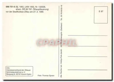लोकोमोटिव 099 751-0 — पुराना डीआर 99 787, तेल ईंधन वाला — इंटरेसेनवर्ब डेर जिटाऊअर स्मालस्पुरबहनेन ई.वी. — पीछे