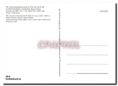 DR Schnellzuglokomotive 01 523 — stacja Bebra — der bahnladen, n° 10357/B3 — Rewers