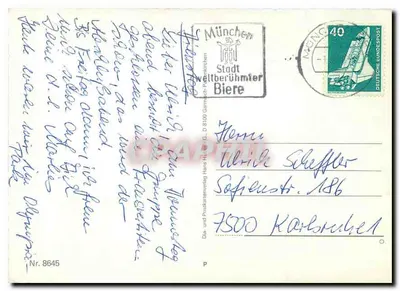 Pociąg parowy przed górami — ich komme bald! — wydawca P. Nr. 8645 — Rewers