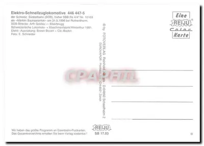 Lokomotywa 446 447-5 — « Märklin Baukastenlok » — REIJU Color Karte SB 17.03 — Rewers