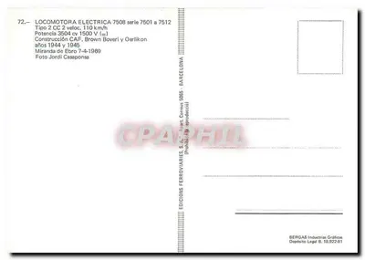 Locomotiva elétrica 7508 — série 7501 a 7512 — Éditions Ferrovaries, S.A. — Verso