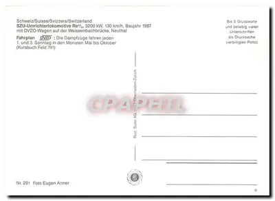 Pociąg SZU na viaducie Weissenbach — wydawca Rudolf Suter AG, Zurych, nr 291 — Rewers