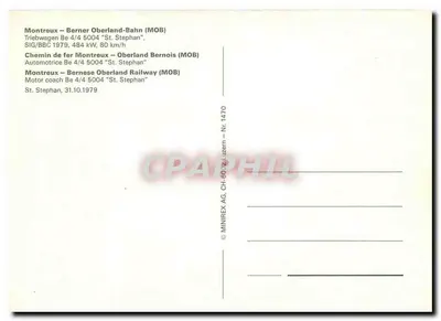 São Stephan — Trem da Montreux-Berner Oberland-Bahn (MOB) — MINIREX AG, Lucerna, n° 14770 — Verso