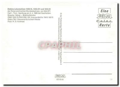 Lokomotivas 1020.15, 1245.511 e 1044.15 — Áustria — REIJU Color Karte — Verso
