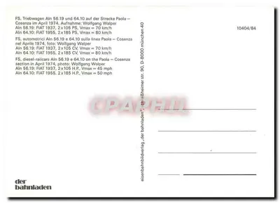 Trem Aln 56.19 e 64.10 — seção Paola-Cosenza — der bahnladen, n° 10404/B4 — Verso