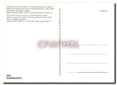 Lokomotiva CIE 163 — Killarney, Irlanda — der bahnhaden, n° 10463/87 — Verso