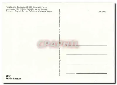Pociąg SNCF BB 67549 — Briançon – Gap, Savines — wydawca der bahnladen, n° 10436/85 — Rewers