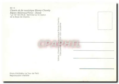 Pociąg turystyczny Blonay-Chamby — Region Montreux/Vevey — na viaducie Baye de Clarens — Wydawnictwo Chemin de fer touristique Blonay-Chamby — Rewers