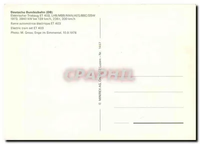Elektryczny pociąg ET 403 — Niemcy — MINIREX AG, Ch-1002 Luzern, n° 1457 — Rewers