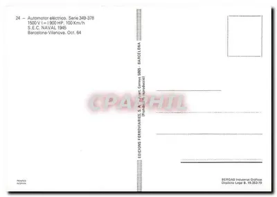 Elektryczny pociąg w Vilanovie — S.E.C. NAVAL 1945 — Éditions Ferroviaries, S.A. — Rewers