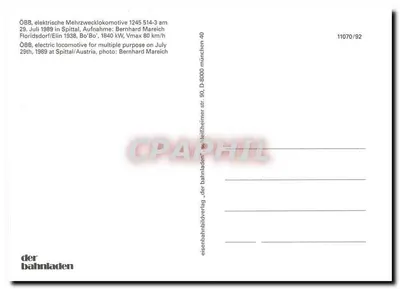 Locomotiva elétrica ÖBB 1245 514-3 — Spittal, Áustria — editor der bahnladen, n° 11070/92 — Verso