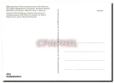 Locomotiva elétrica ÖBB 1042 556-9 — Rottenmann, Áustria — editor der bahnladen, n° 11031/91 — Verso